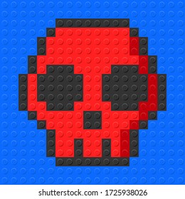 Skull emoji from plastic building bricks blocks toy. Blue background. vector illustration.