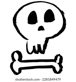 Mano vectorial del emoji cráneo dibujada con pluma marcador. Formas irregulares de fondo blanco aislado. Símbolo de veneno, peligro, peligroso, prohibido. Halloween, terror de horror, festividad. Caricatura de Scribble, boceto.