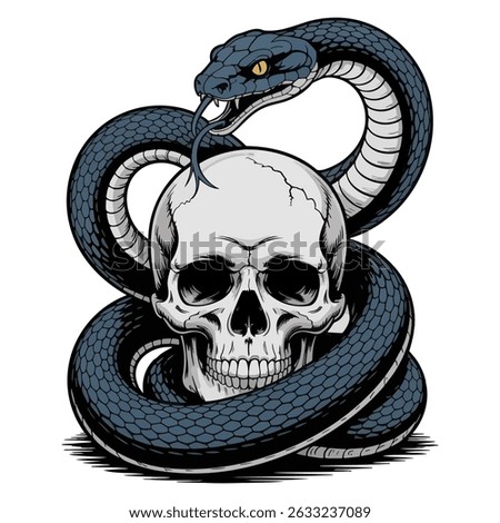 A skull encircled by a snake vector illustration