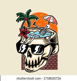 skull endless summer enjoy in head skull pool drink a beer