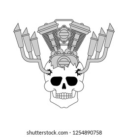 Skull engine isolated. Skeleton head motor. turbines
