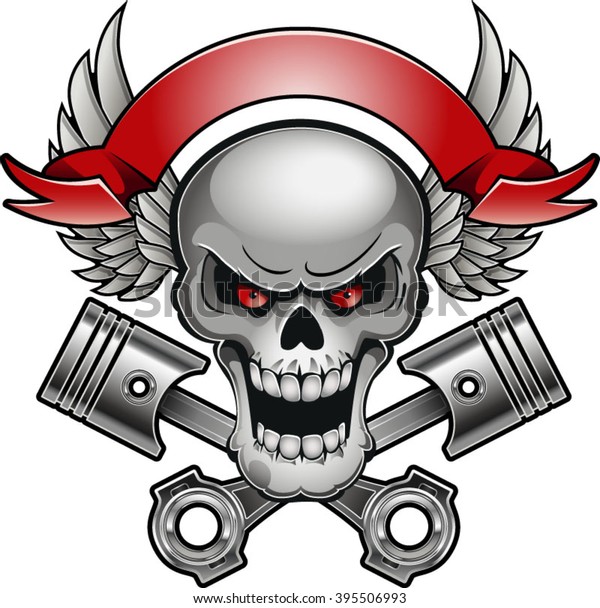  Skull with\
engine Pistons, banner and\
wings