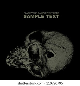 skull. engraving style, grunge vector background.