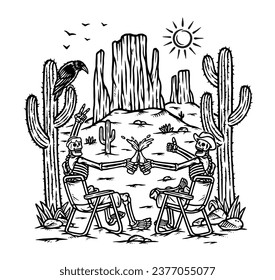 Skull Enjoy Drinks in the Desert line illustration