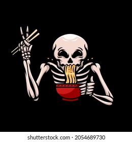 Skull enjoying Ramen illustration Design