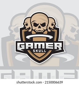 Skull esport logo design illustration template, Skull with shield modern vector logo template.