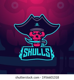 Skull e-Sport Mascot Logo Design Illustration Vector
