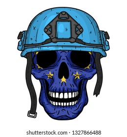 Skull with EU flag in blue helmet