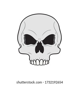 skull and evil eyes without jaw in gray white background  isolated  vector  cartoon  horror 