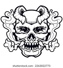 Arte de la línea del logo de la mascota del mal del cráneo