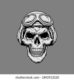 Skull evil head motorider with helmet.