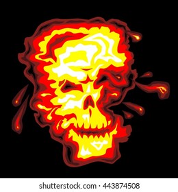 skull explosion fire on the black background vector illustration