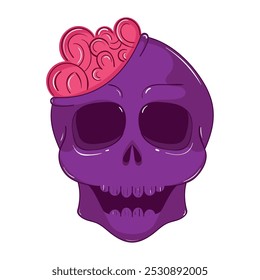 Skull with exposed brain illustration Vector