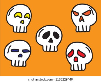 skull expression emotional set art for Halloween