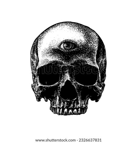 skull with eye hand drawing vector isolated on white background.