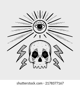 El vector de la ilustración de los ojos del cráneo para la funda de la camisa puede utilizarse para pegatinas, etc