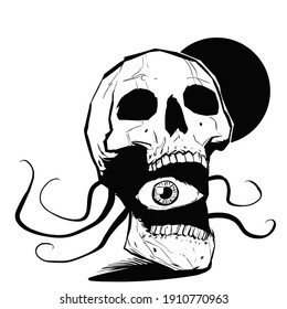 skull with an eye in the mouth. vector illustration