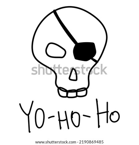Skull with eye patch and pirate replica hand-drawn caracal outline. Funny pirate symbol