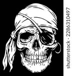 Skull with eyepatch and head scarf logo template.