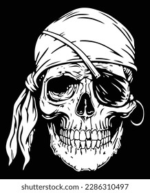 Skull with eyepatch and head scarf logo template.