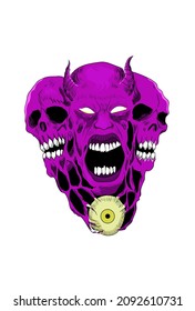 Skull with eyes color purple vector illustration