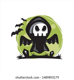 Skull Face Cartoon Halloween Moon Logo Vector