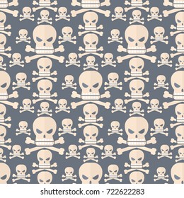 Skull face character scary holiday design ghost fantasy background vector seamless pattern