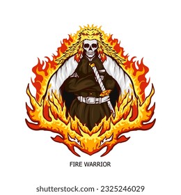 skull face of fire warrior vector illustration