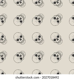 Skull Face Halloween Pattern Vector Illustration. Dead Design Texture Clip Art Background. Holiday Banner Horror Party.