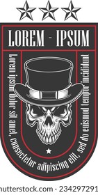 Skull face with hat emblem patch vector illustration