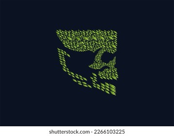 skull face logo made of green leaf. Vector graphic illustration.