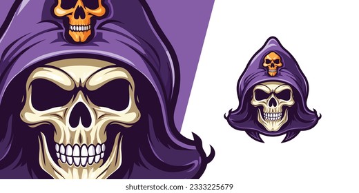 Skull Face Mage: Diseño de un potente logotipo de mascota para deportes, equipos de deportación, insignias, emblemas e impresión de camisetas