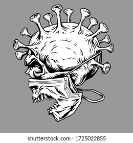 Skull face in medical face mask. Vector illustration. Corona virus quarantine 2019-nCoV Concept for print poster shirt, desing tattoo, sigh.