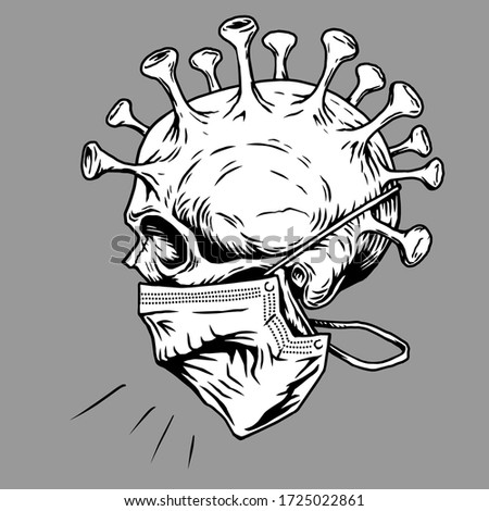 Skull face in medical face mask. Vector illustration. Corona virus quarantine 2019-nCoV Concept for print poster shirt, desing tattoo, sigh.