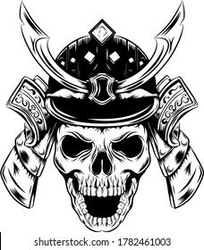 a skull face with samurai helmet of illustration