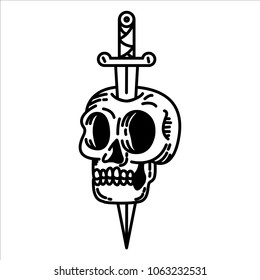 Skull face simple line art with knife
