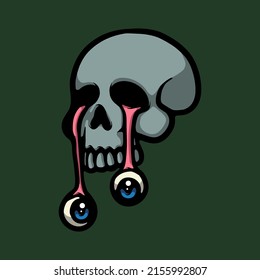 Skull with falling eyes cartoon vector illustration