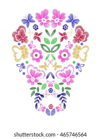 Skull with fantasy flowers and butterflies. Colorful vector illustration hand drawn.  T-shirt  designs. 