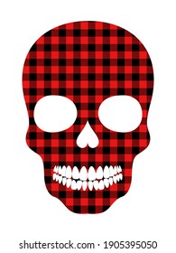 Skull in fashionable black and red plaid fabric. For printing on fabrics, T-shirts,  pillows, appliques. Vector graphics.
