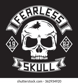 Skull fearless typography, t-shirt graphics, vectors