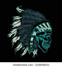 skull with feather head vector graphic, red Indian head vector illustrator, printed t shirts