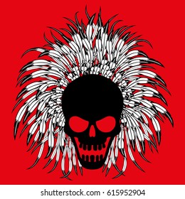 Skull with feathers.