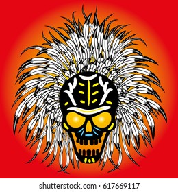 Skull with feathers.