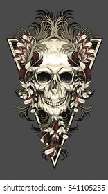 skull with feathers wings and patterns