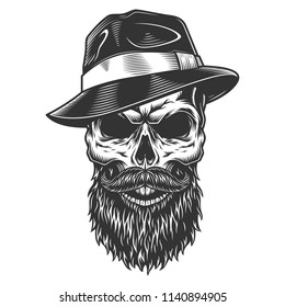 Skull in the fedora hat Vector illustration