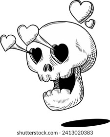 Skull fell in love at first sight black and white vector image