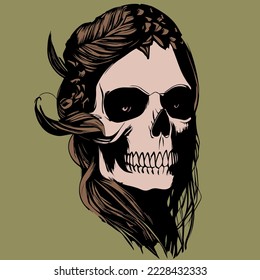 skull female hand drawn vector colored clip art
