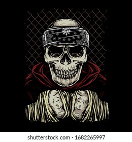 Skull Fighter With Bandana And Hooded Vector Illustration