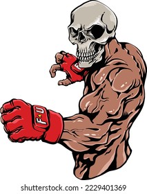 Skull fighter warrior boxing gloves logo gym workout vector art tattoo design shirt design