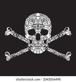 skull figure formed by a set of thematic elements - gestalt - musical equipment